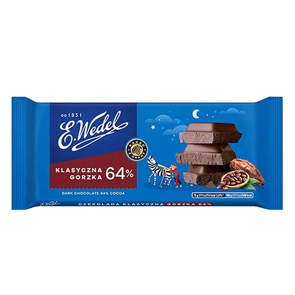 dunkle Schokolade, 64% Kakao, Riegel, Schokoladenstückchen, geröstete Kakao