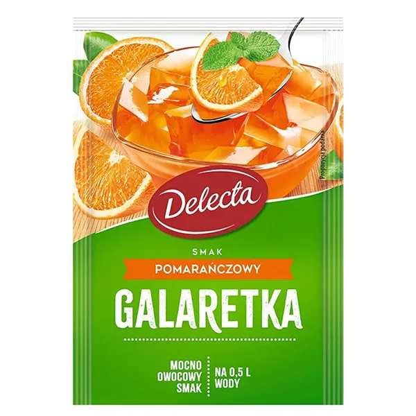 orange juice, galaretka, powders?, pomegranate?, drink packaging