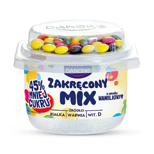 jogurt, danone, zakręcony mix, kulki cukrowe, waniliowy