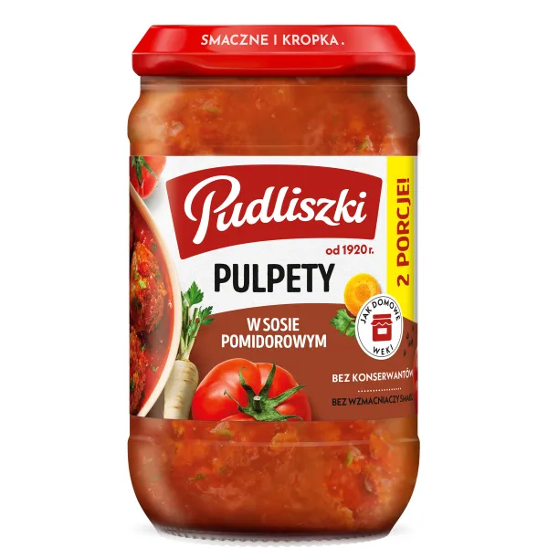 Pulpety, Pulpety w sosie pomidorowym, Sos pomidorowy, Słoik sosu, Konsystencja mięsna