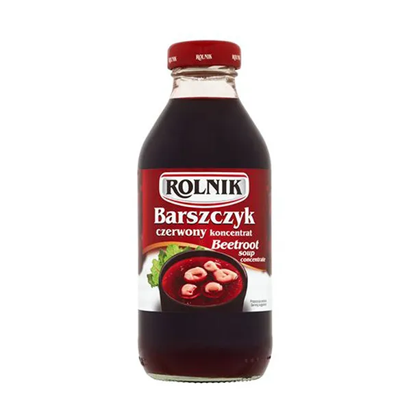 Rote-Bete, Suppenkonzentrat, Flasche, Rote Flüssigkeit, Etikett rot