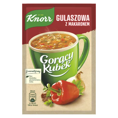 Gulaszowka, z makaronem, opakowanie, napój instant, warzywny bulion