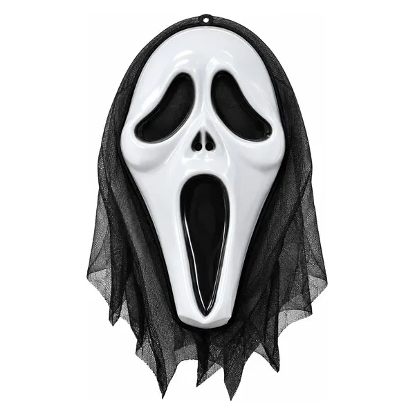 Scream-Maske, Geistergesicht, Weißer Mundmaske, Schwarzer Schleier, Horror-Accessoire