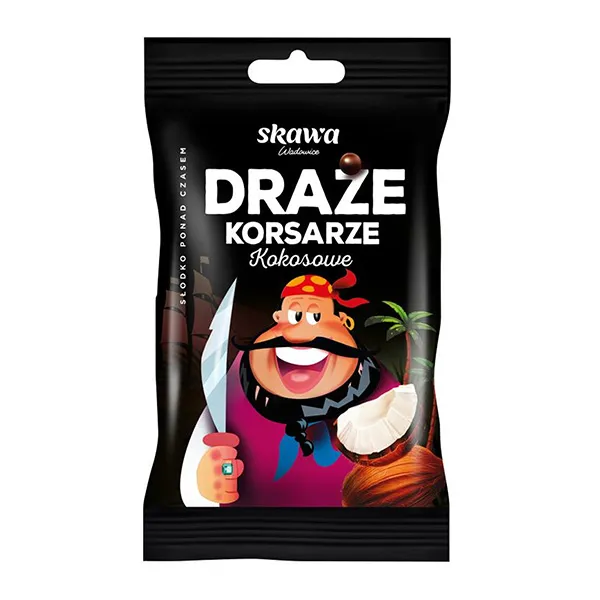 Snacktüte, Piraten-Grafik, Kokos-Geschmack, Kokosnuss, Schwarz packaging