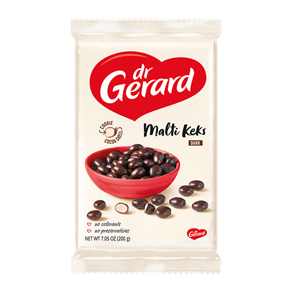 Malti keks, Schoko-Kekse, Dunkle Schokolade, Bowl mit Kakaobohnen, Keksverpackung