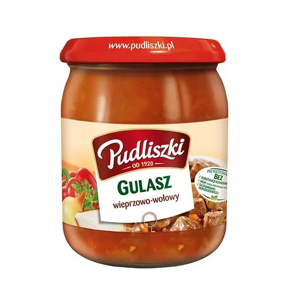Gulasz, wieprzowina, wołowina, konserwa, sos/płyn