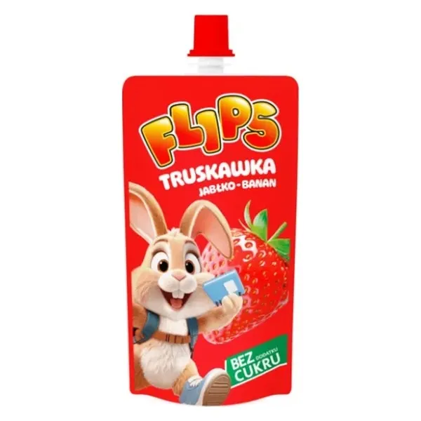 Flips Fruchtmus Erdbeere Apfel Banane ohne Zuckerzusatz 100 g - Mus Truskawka Jablko Banan bez dodatku cukru 100 g