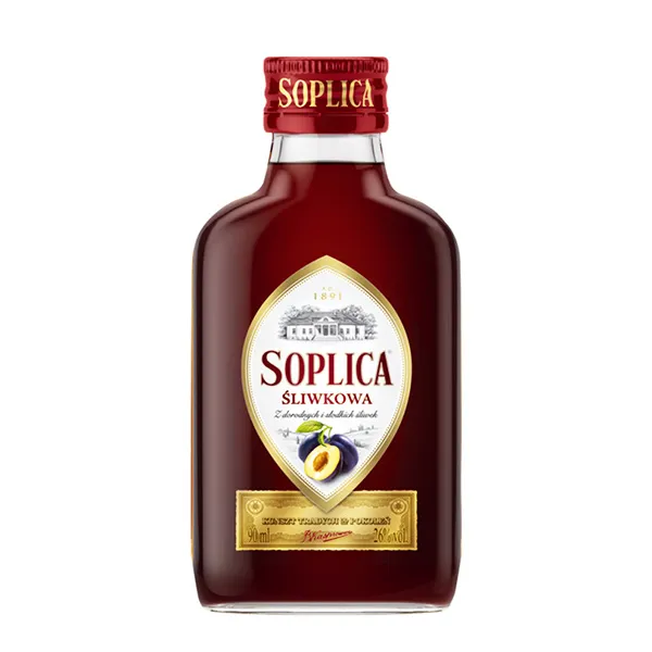 Kornbrand?:?, Schnapsflasche, Rotbraun, Pflaume, Soplica