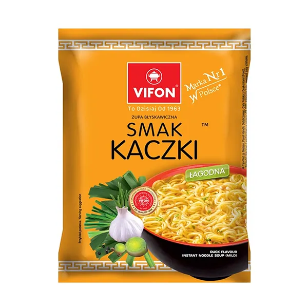 Instantnudeln, Enten-Geschmack, Ramen, Gelbe Verpackung, Knoblauch
