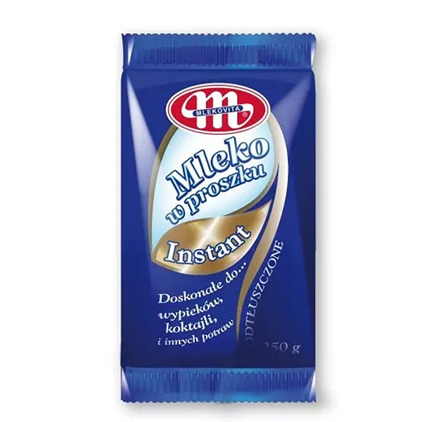 Instant, Milchpulver, Beutel, blaue Verpackung, Polnisches Produkt