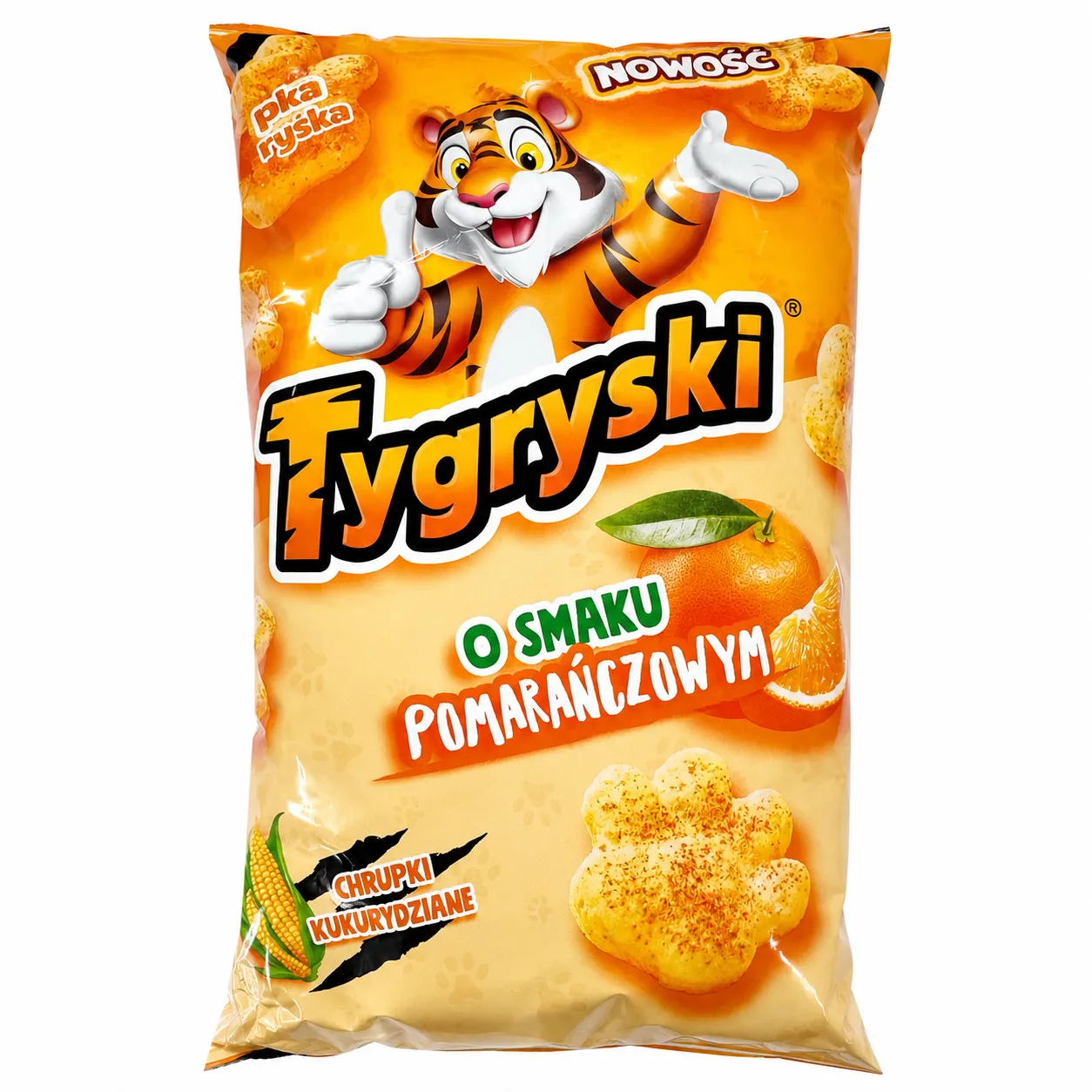 Chrupki kukurydziane, pomarańczowy, snack, paluszki, tygryski
