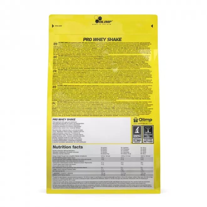 Pro Whey Shake, Proteine, Nahrungsergänzung, Gelbe Verpackung, Nährwerte