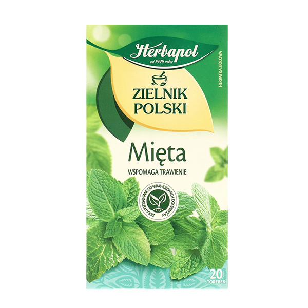  Kräutertee, Minze, Teebeutel, grüne Verpackung, polnisches Produkt