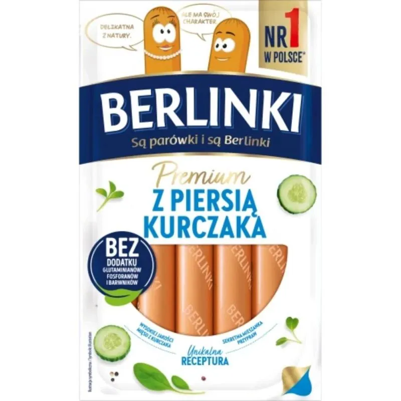 Berlinki Premium Hähnchenwürstchen mit Hähnchenbrust 225g - Parowki Berlinki Premium z piersia kurczaka