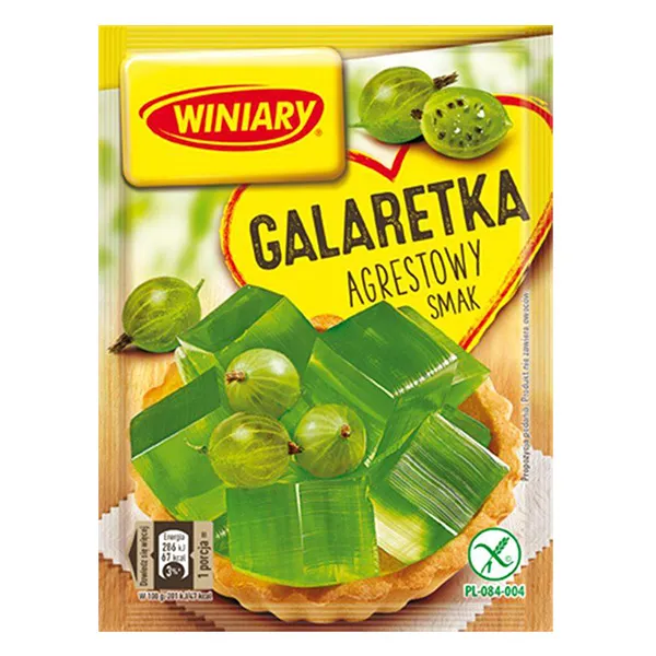 galaretka, agrestowy smak, zielone żelki, kawałki galaretki, ciasteczko z galaretką
