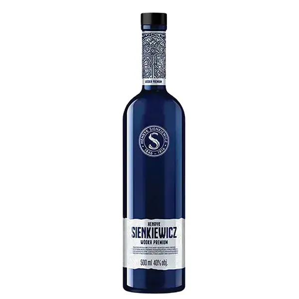 Flasche, Gin, blaue Flasche, 500 ml, Etikett Text