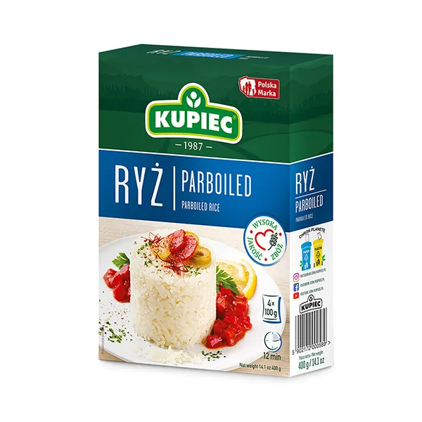 Parboiled Reiskorn, Reisverpackung, Getreide, Polnische Marke, 400 g