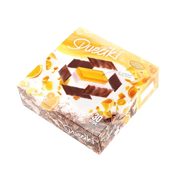 Schokolade, Mini-Quartett, Duoaki, Orangenstücke, Quaderform