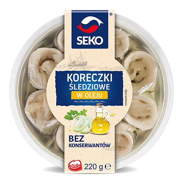 śledź, koreczki, w oleju, bez konserwantów, produkt spożywczy