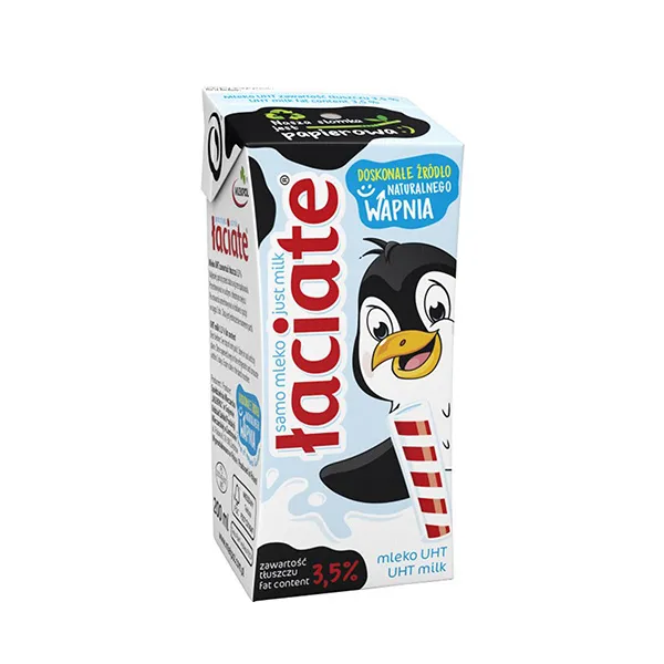 Kartonpackung, Pinguin-Illustration, Milchgetränk, 3,5% Fett, Naturmilch