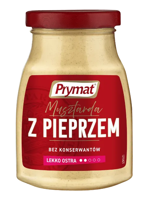 Senf, Zwiebel?, Mustearda z pieprzem, Saucemasa?, Brand Prymat on jar label