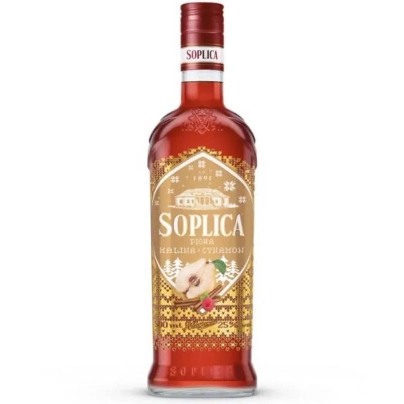 liqueur, apple, pear, red bottle, Soplica