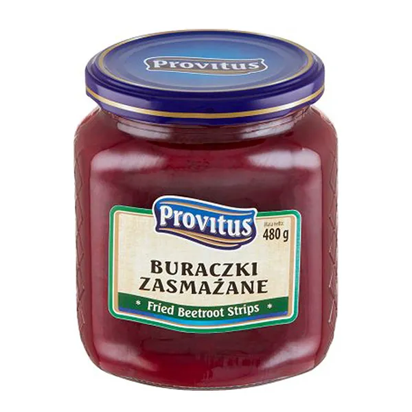 Fried Beetroot, Beetroot Strips, Glass Jar, Red Beetroot, Provitus label