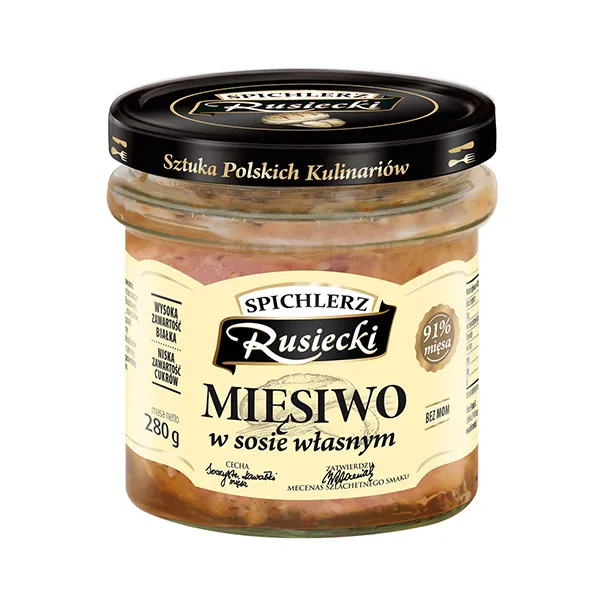 Mięso w sosie własnym, Drobno mielone, Słoik, Konsystencja gulaszowa, Produkt mięsny