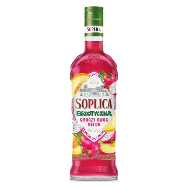 pink_liquor, fruit_juice, melon_flavored, glass_bottle, label_soplica