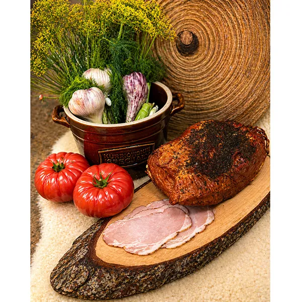 tomaten, ham, braten, brotbrett, knoblauch